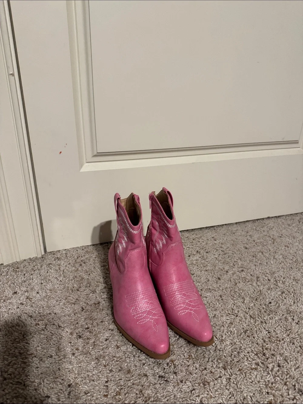 Women's Pink Western Ankle Booties with Embroidered Detail
